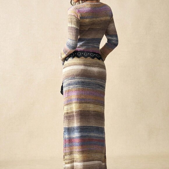 Multicolor Casual Women's Tie-Dye Crew Neck Fitted Sweater Dress - Picture 2 of 8